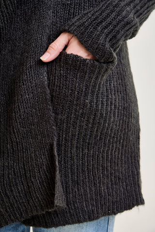 Drape Front Cardigan Charcoal Grey Sweater