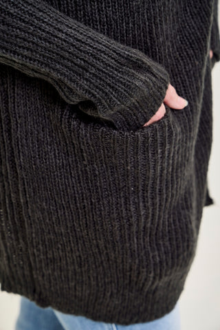 Drape Front Cardigan Charcoal Grey Sweater