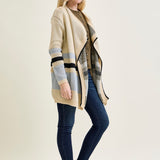 Drape Stripe Cardigan Beige Sweater