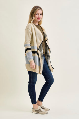 Drape Stripe Cardigan Beige Sweater