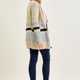 Drape Stripe Cardigan Beige Sweater