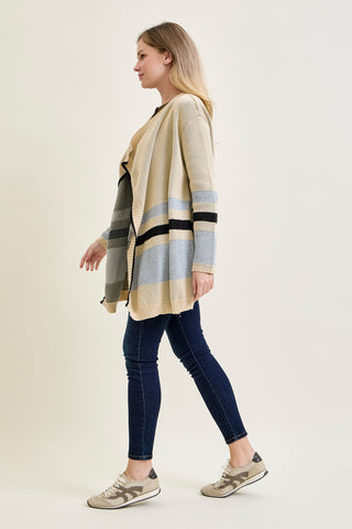 Drape Stripe Cardigan Beige Sweater