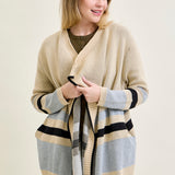 Drape Stripe Cardigan Beige Sweater