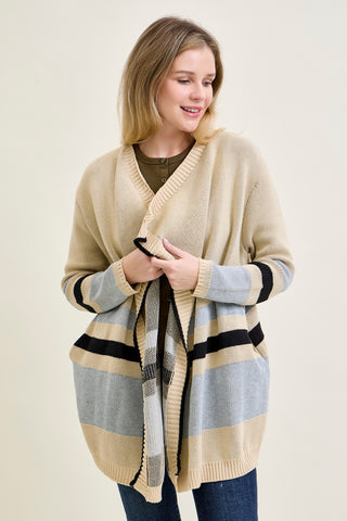 Drape Stripe Cardigan Beige Sweater