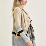 Drape Stripe Cardigan Beige Sweater