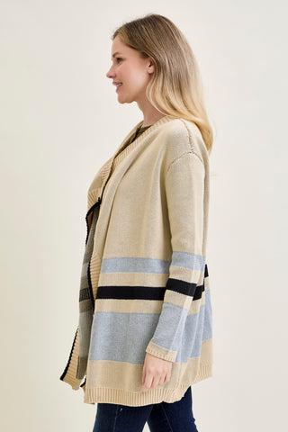 Drape Stripe Cardigan Beige Sweater