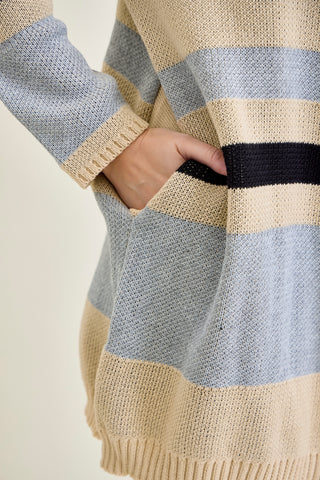 Drape Stripe Cardigan Beige Sweater