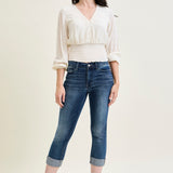 Maddy Mid Rise Dark Wash Cuffed Capri Jeans