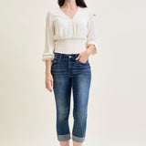 Maddy Mid Rise Dark Wash Cuffed Capri Jeans