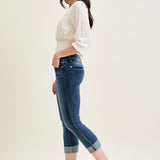 Maddy Mid Rise Dark Wash Cuffed Capri Jeans
