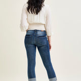 Maddy Mid Rise Dark Wash Cuffed Capri Jeans