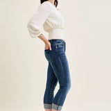 Maddy Mid Rise Dark Wash Cuffed Capri Jeans
