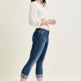 Maddy Mid Rise Dark Wash Cuffed Capri Jeans