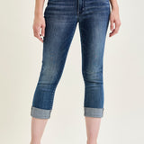 Maddy Mid Rise Dark Wash Cuffed Capri Jeans