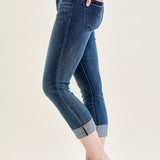 Maddy Mid Rise Dark Wash Cuffed Capri Jeans