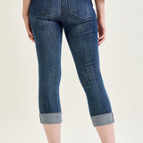 Maddy Mid Rise Dark Wash Cuffed Capri Jeans