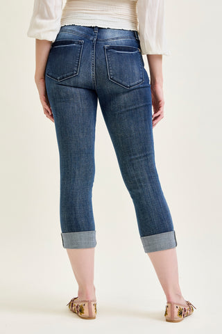 Maddy Mid Rise Dark Wash Cuffed Capri Jeans