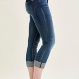 Maddy Mid Rise Dark Wash Cuffed Capri Jeans