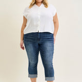 Maddy Mid Rise Dark Wash Cuffed Capri Jeans - PLUS