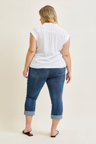 Maddy Mid Rise Dark Wash Cuffed Capri Jeans - PLUS