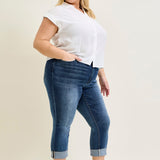 Maddy Mid Rise Dark Wash Cuffed Capri Jeans - PLUS
