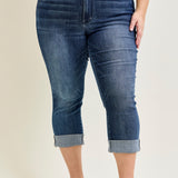 Maddy Mid Rise Dark Wash Cuffed Capri Jeans - PLUS