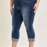 Maddy Mid Rise Dark Wash Cuffed Capri Jeans - PLUS
