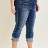 Maddy Mid Rise Dark Wash Cuffed Capri Jeans - PLUS