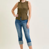 Kayla High Rise Tummy Control Back Shield Pockets & Cuff Capri