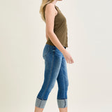 Kayla High Rise Tummy Control Back Shield Pockets & Cuff Capri