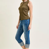 Kayla High Rise Tummy Control Back Shield Pockets & Cuff Capri