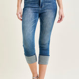 Kayla High Rise Tummy Control Back Shield Pockets & Cuff Capri