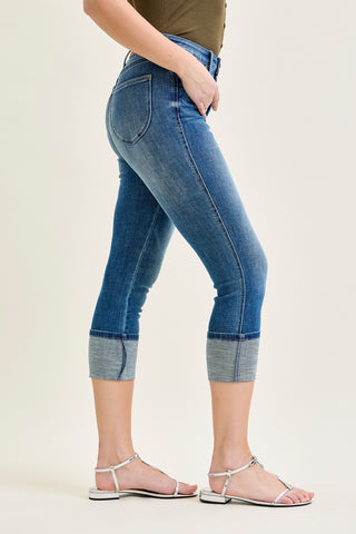 Kayla High Rise Tummy Control Back Shield Pockets & Cuff Capri