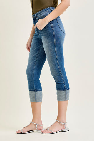 Kayla High Rise Tummy Control Back Shield Pockets & Cuff Capri