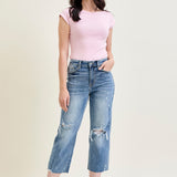 Celeste High Rise With Distressed Crop Wide Leg