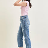 Celeste High Rise With Distressed Crop Wide Leg