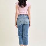Celeste High Rise With Distressed Crop Wide Leg