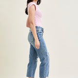Celeste High Rise With Distressed Crop Wide Leg