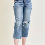 Celeste High Rise With Distressed Crop Wide Leg