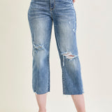 Celeste High Rise With Distressed Crop Wide Leg