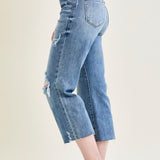 Celeste High Rise With Distressed Crop Wide Leg