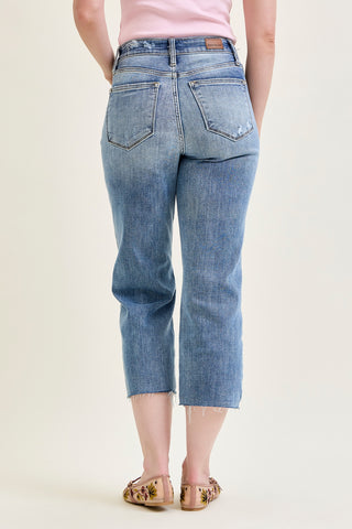 Celeste High Rise With Distressed Crop Wide Leg