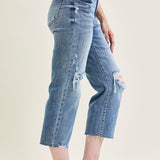 Celeste High Rise With Distressed Crop Wide Leg