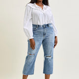 Celeste High Rise With Distressed Crop Wide Leg - PLUS