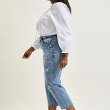 Celeste High Rise With Distressed Crop Wide Leg - PLUS