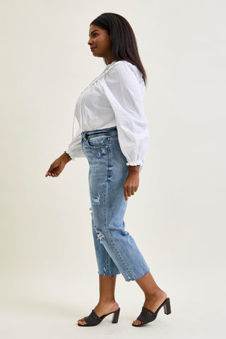 Celeste High Rise With Distressed Crop Wide Leg - PLUS