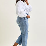 Celeste High Rise With Distressed Crop Wide Leg - PLUS