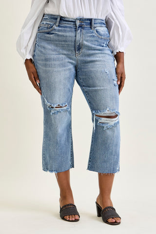 Celeste High Rise With Distressed Crop Wide Leg - PLUS