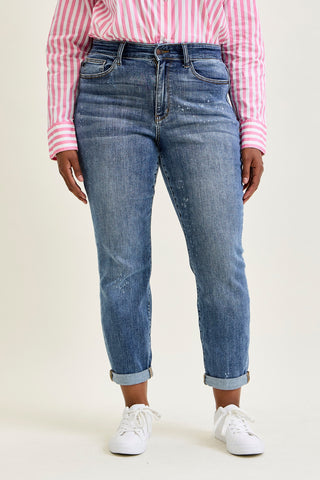 Margot High Rise Bleach Splash Boyfriend Jeans - PLUS