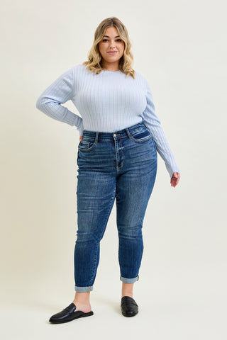 Addison Mid Rise Classic Cuffed Boyfriend Jeans- PLUS